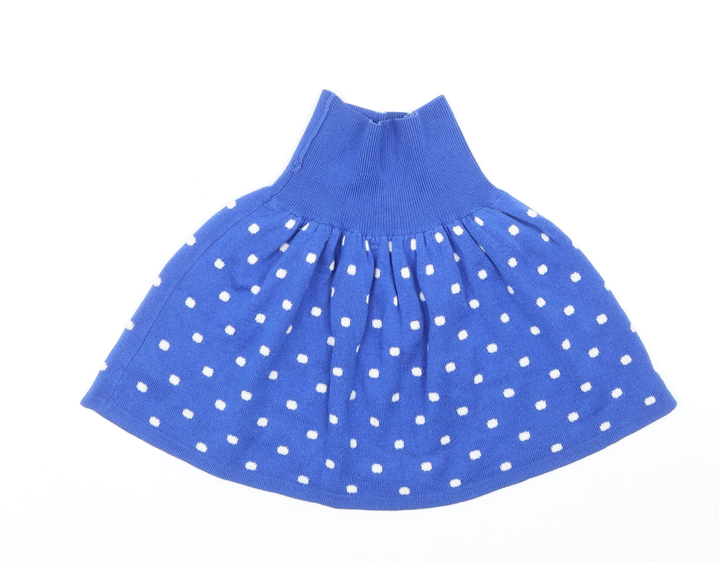 Marks and Spencer Girls Blue Polka Dot Acrylic Skater Skirt Size 7-8 Years Regular Pull On