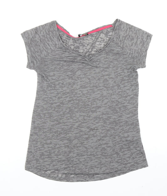 F&F Womens Grey Geometric Polyester Basic T-Shirt Size 8 V-Neck Pullover