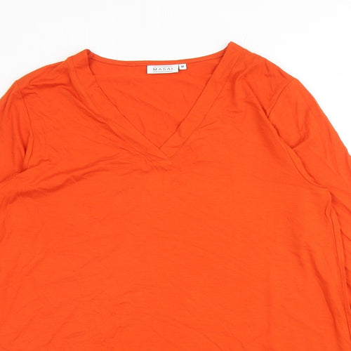 Masai Womens Orange Viscose Basic T-Shirt Size M V-Neck