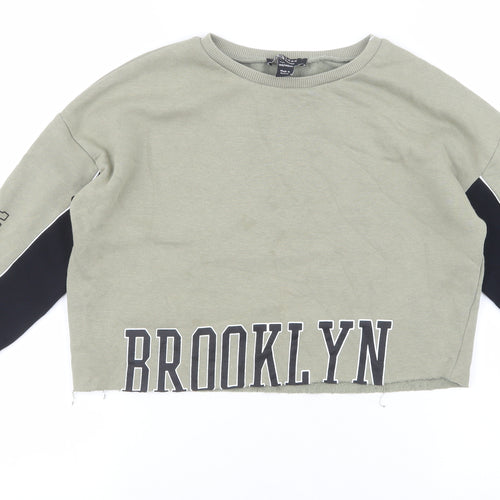 New Look Girls Green Cotton Pullover Sweatshirt Size 10-11 Years - Brooklyn Cropped Jumper