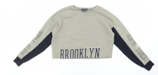 New Look Girls Green Cotton Pullover Sweatshirt Size 10-11 Years - Brooklyn Cropped Jumper