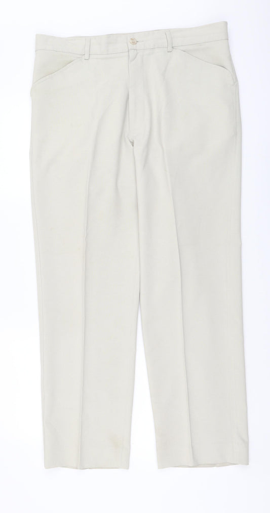 Farah Mens Beige Polyester Trousers Size 34 in L29 in Regular Button