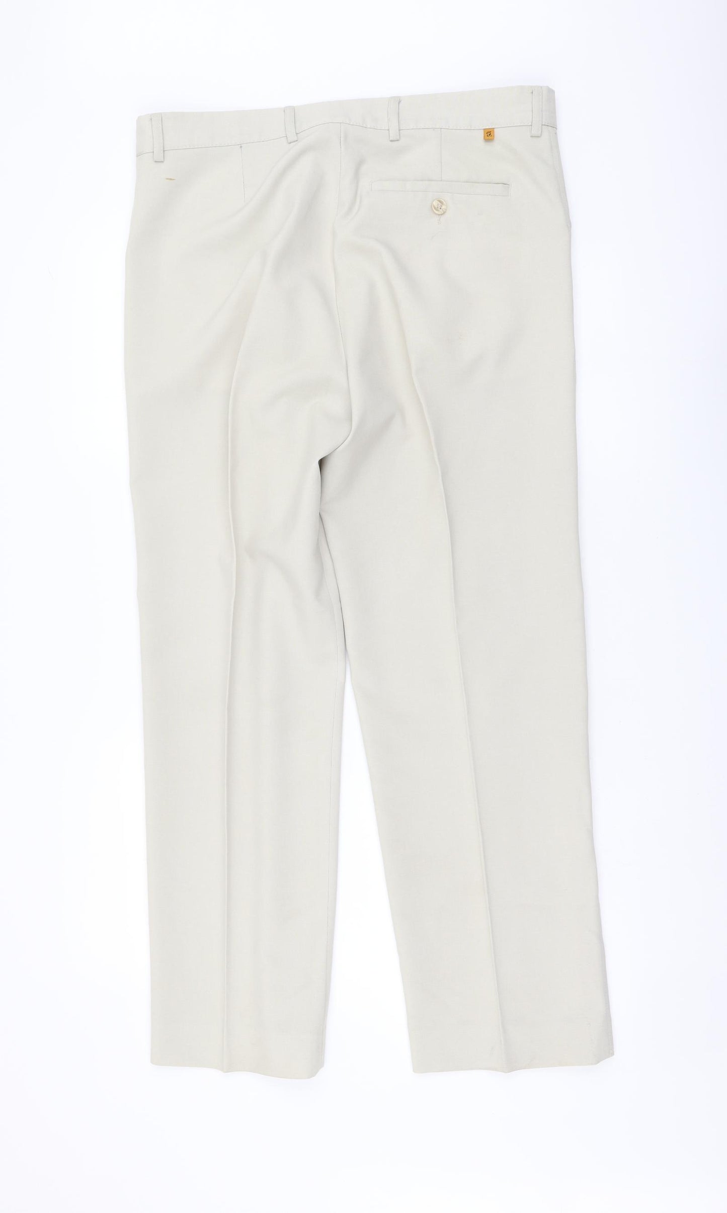 Farah Mens Beige Polyester Trousers Size 34 in L29 in Regular Button