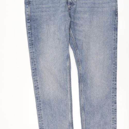 Marks and Spencer Mens Blue Cotton Straight Jeans Size 40 in L33 in Slim Button