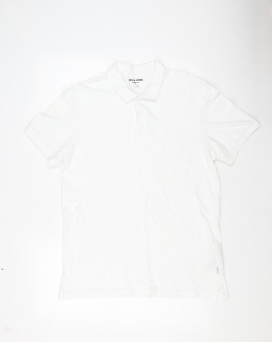 JACK & JONES Mens White Cotton T-Shirt Size XL Collared
