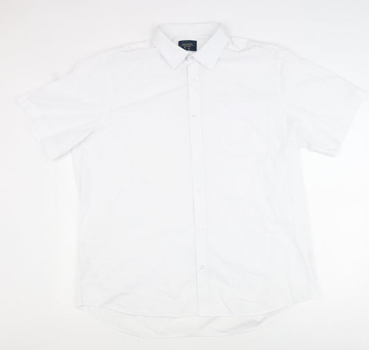 F&F Mens White Polyester Button-Up Size 17.5 Collared Button