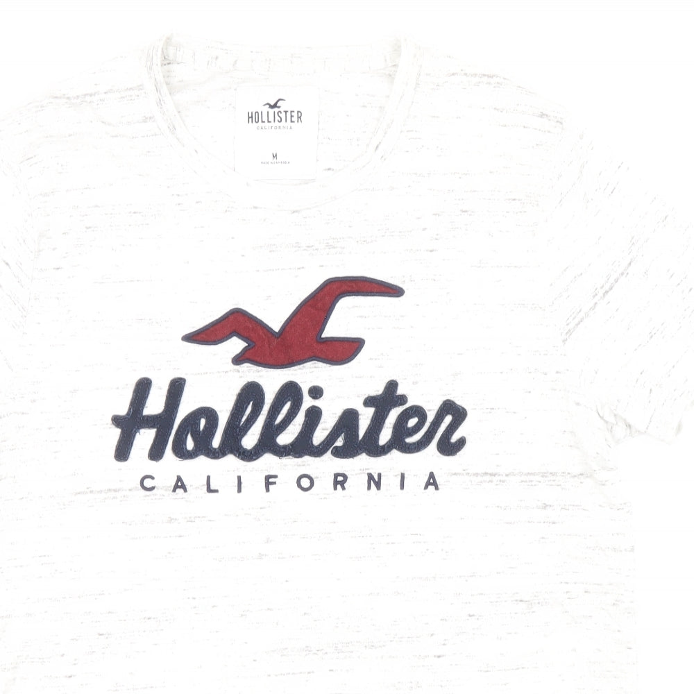 Hollister Mens White Cotton T-Shirt Size M Round Neck - Hollister logo embroidered