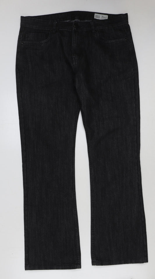Denim & Co. Mens Grey Cotton Straight Jeans Size 34 in L32 in Regular Button