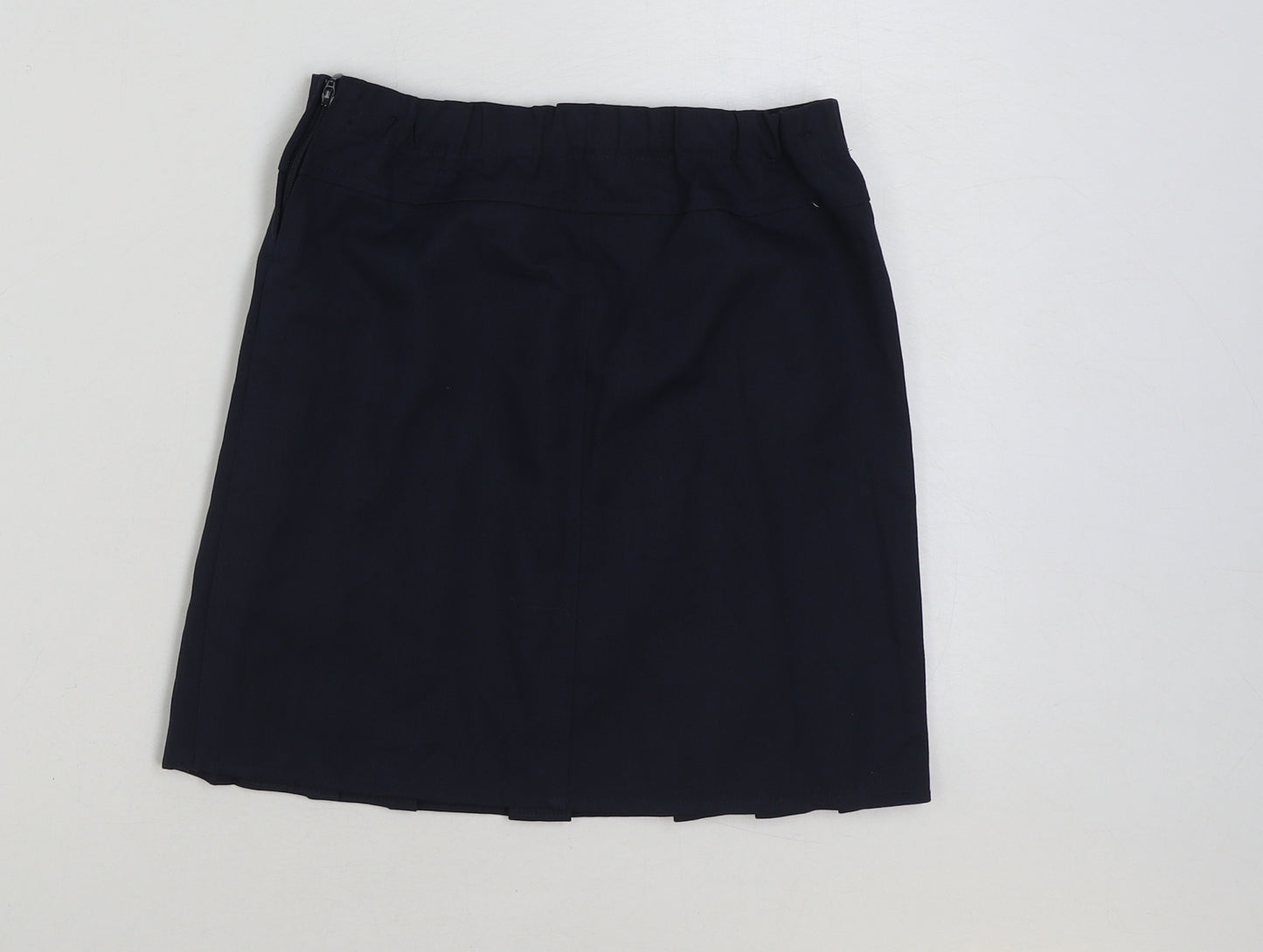 Marks and Spencer Girls Blue Polyester Pleated Skirt Size 7-8 Years Regular Zip