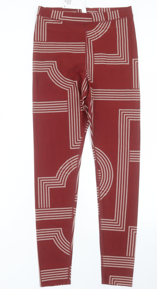 H&M Womens Red Geometric Polyamide Capri Leggings Size L L30 in