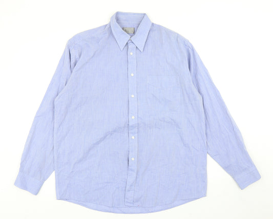 BHS Mens Blue Cotton Button-Up Size 16 Collared Button
