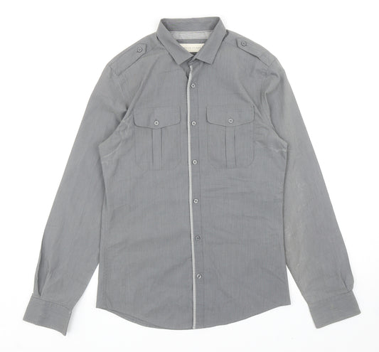River Island Mens Grey Cotton Button-Up Size S Collared Button