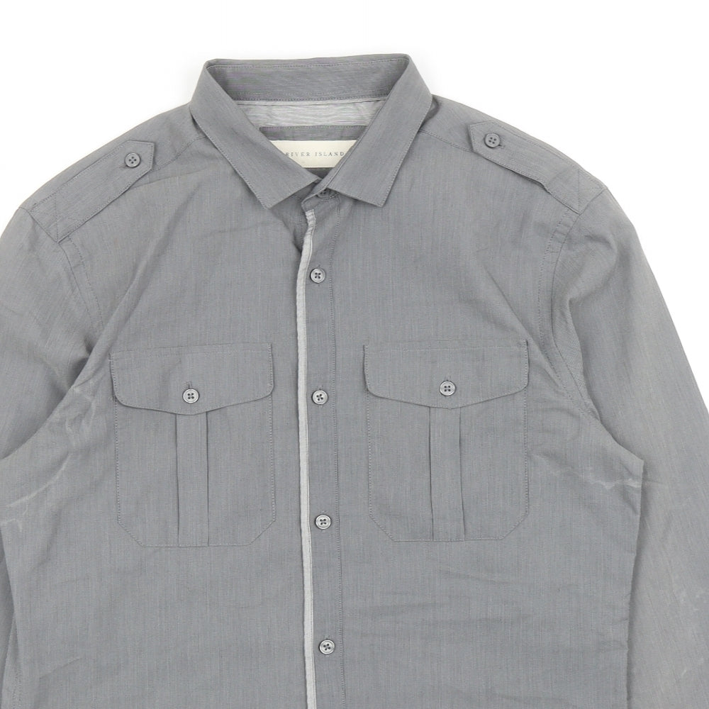 River Island Mens Grey Cotton Button-Up Size S Collared Button