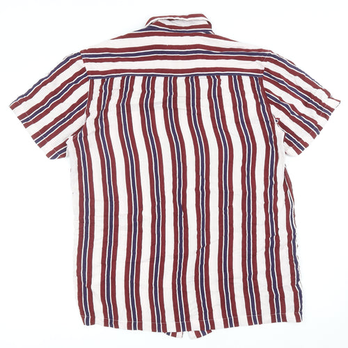 Yolc Mens Multicoloured Striped Viscose Button-Up Size M Collared Button