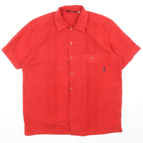 ROCKY Mens Red Cotton Button-Up Size M Collared Button