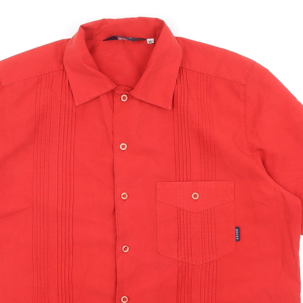 ROCKY Mens Red Cotton Button-Up Size M Collared Button