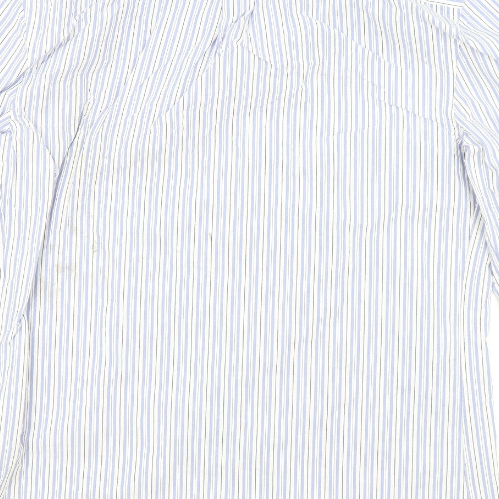 Marks and Spencer Mens Blue Striped Cotton Dress Shirt Size M Collared Button