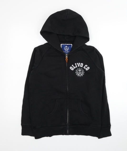 Olivo Boys Black Cotton Full Zip Hoodie Size L Zip - Casual Luxury
