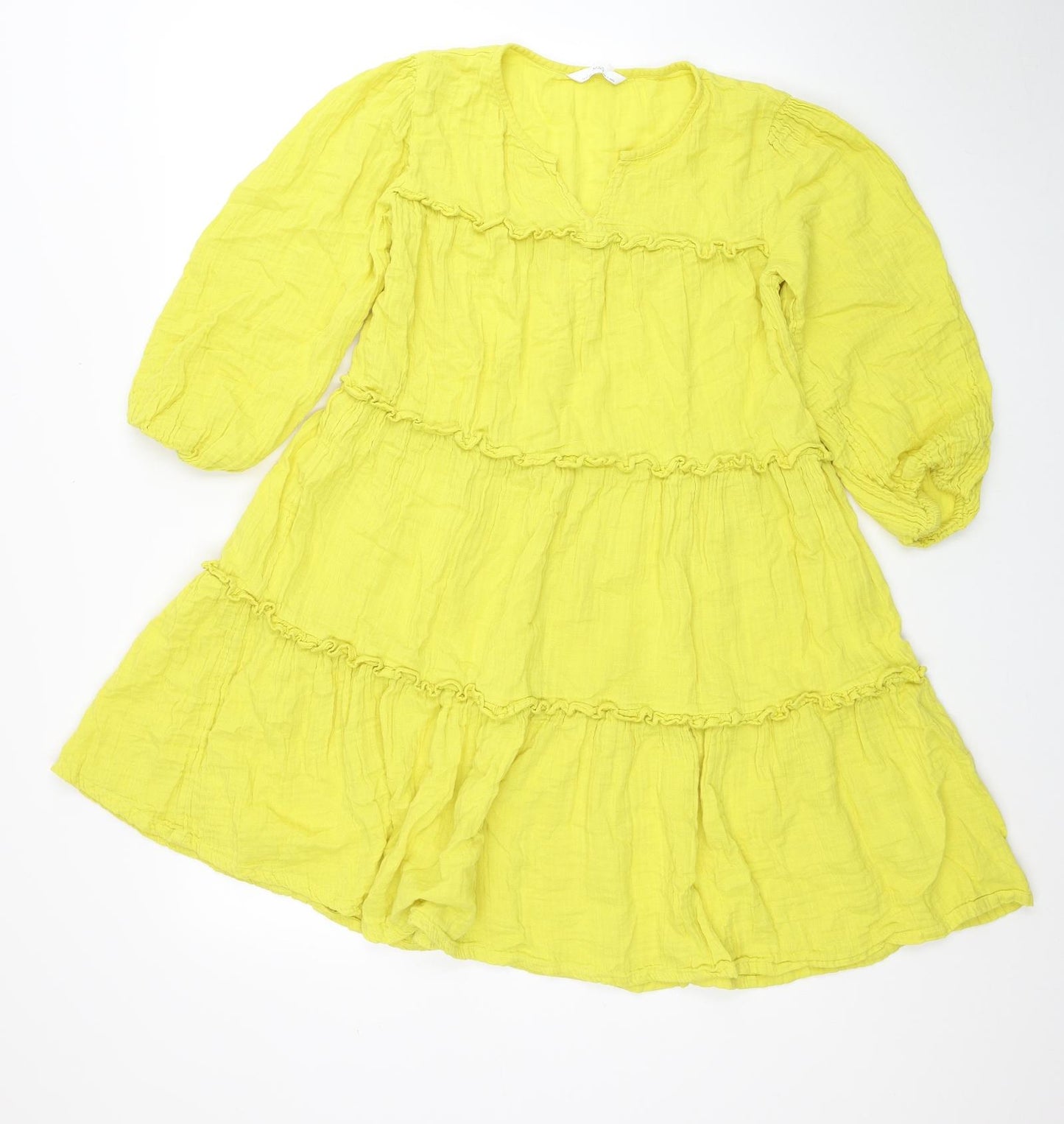 Marks and Spencer Girls Yellow Cotton Trapeze & Swing Size 12-13 Years V-Neck Pullover
