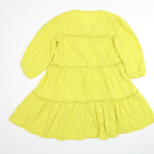 Marks and Spencer Girls Yellow Cotton Trapeze & Swing Size 12-13 Years V-Neck Pullover
