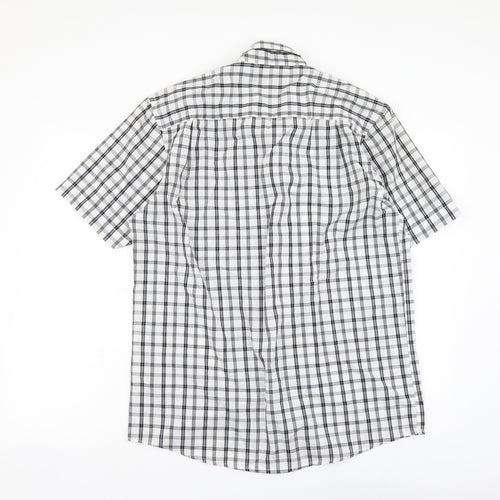 Pierre Cardin Mens Black Check Polyester Button-Up Size M Collared Button