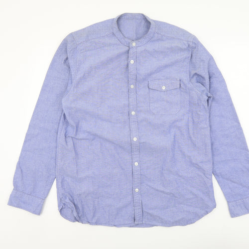 Primark Mens Blue Cotton Button-Up Size L Round Neck Button