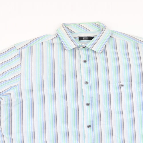 F&F Mens Multicoloured Striped Cotton Button-Up Size M Collared Button
