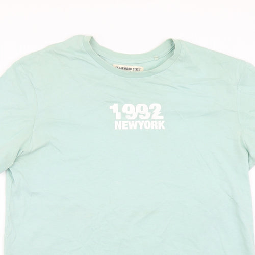 Cedar Wood State Mens Green Cotton T-Shirt Size S Round Neck - New York