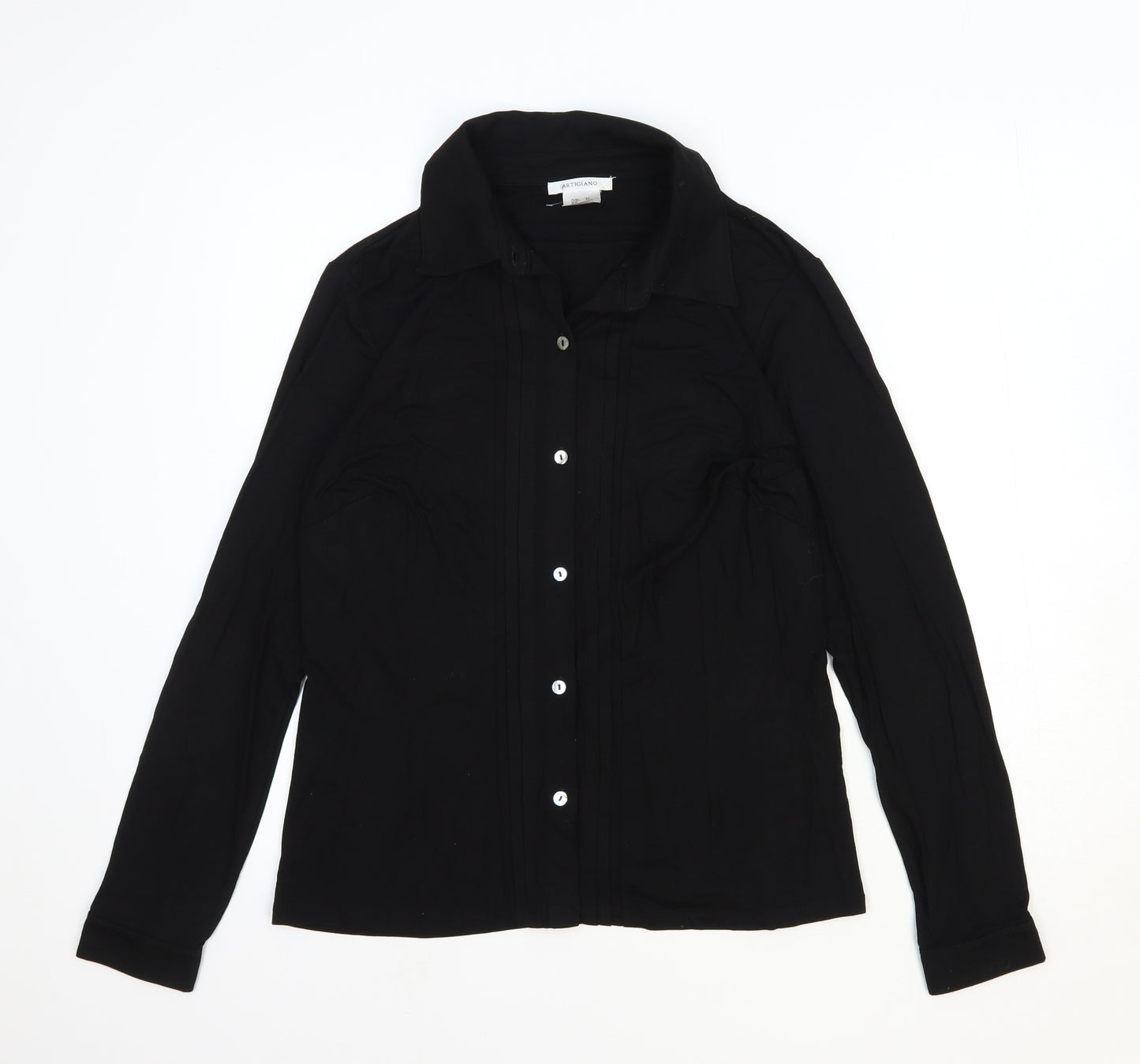 Artigiano Womens Black Viscose Basic Button-Up Size 12 Collared