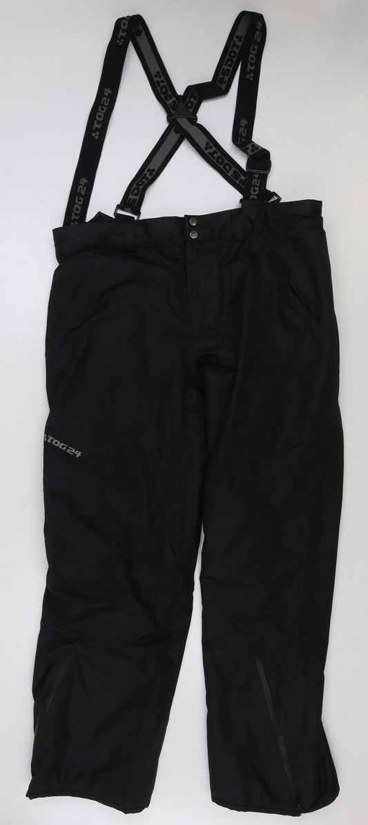 TOG24 Mens Black Polyester Rain Trousers Trousers Size L L32 in Regular Button