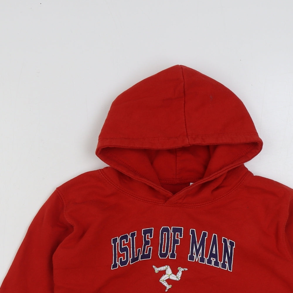 Preworn Boys Red Cotton Pullover Hoodie Size 7-8 Years Pullover - Isle of Man