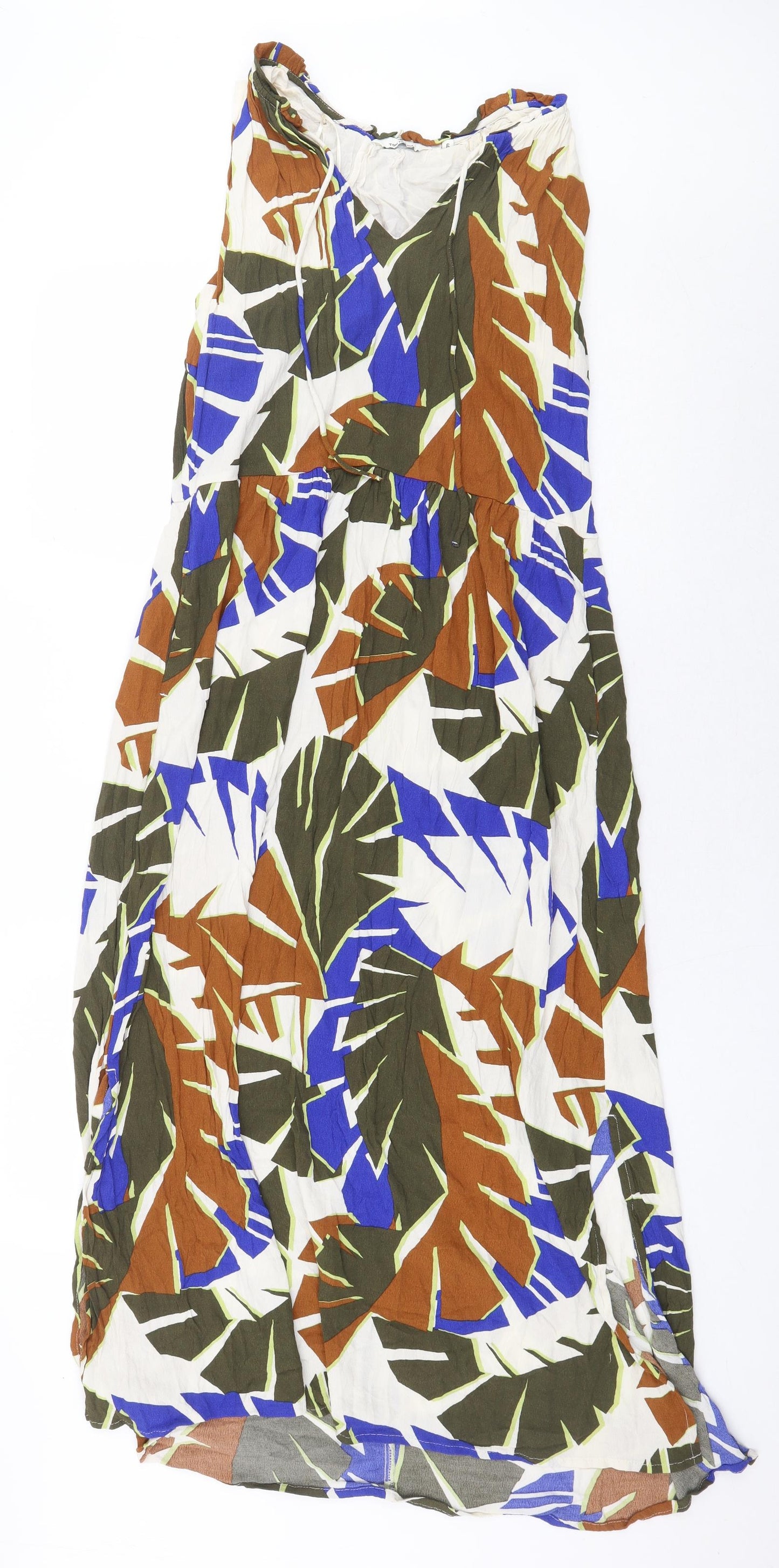 TOM TAILOR Womens Multicoloured Geometric Viscose Maxi Size 10 V-Neck Pullover