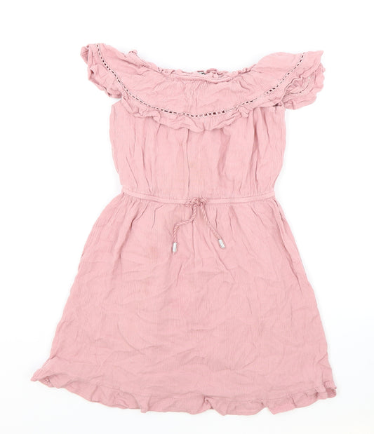 Primark Girls Pink Viscose Fit & Flare Size 8-9 Years Off the Shoulder Pullover