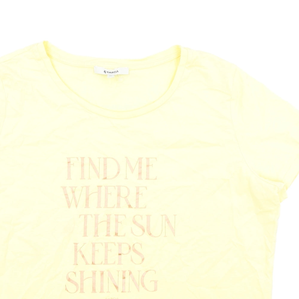 Garcia Womens Yellow Cotton Basic T-Shirt Size XL Round Neck - Find Me Where The Sun Keeps Shining