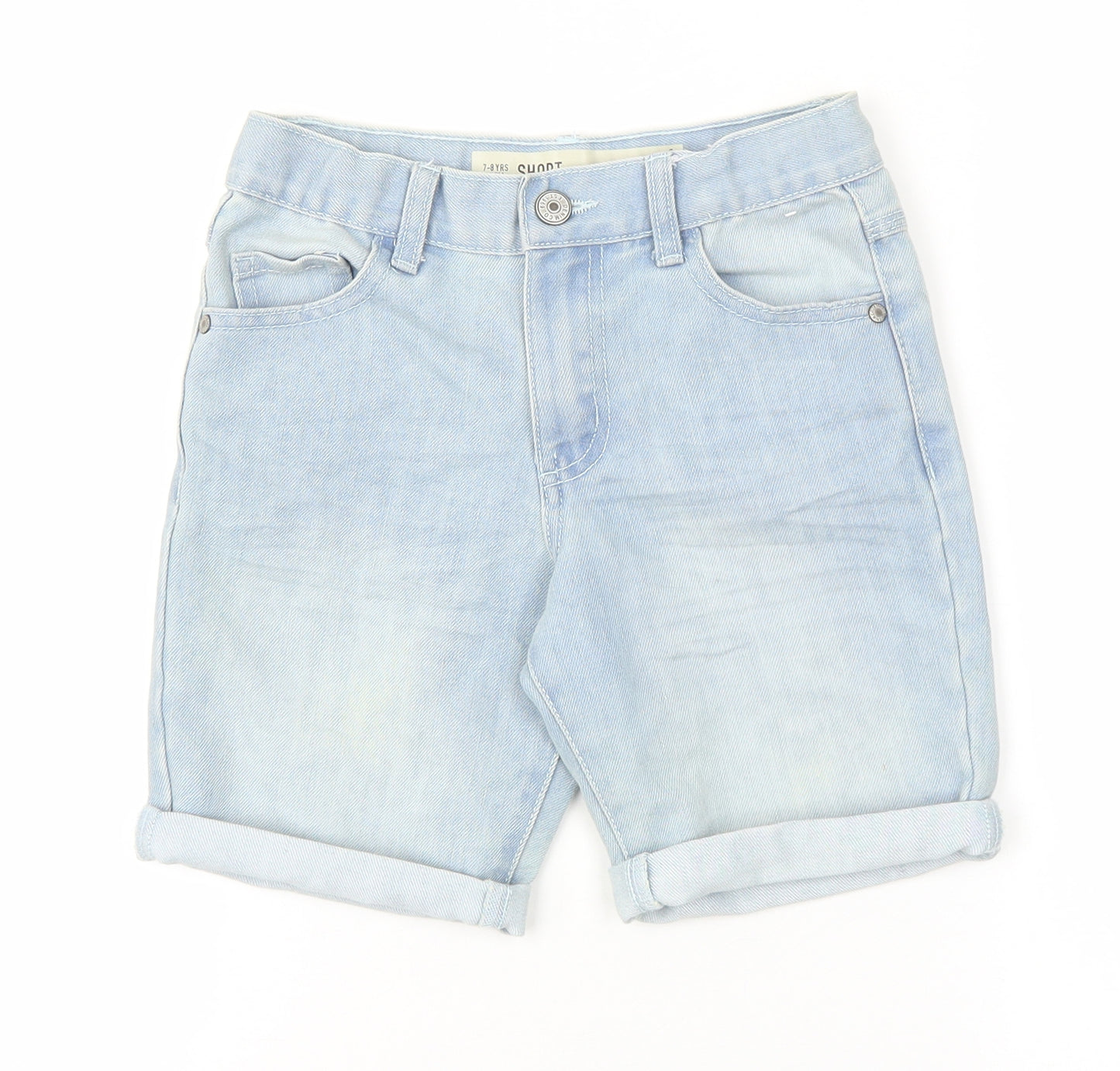 Primark Boys Blue Cotton Bermuda Shorts Size 7-8 Years Regular Zip - Button Front