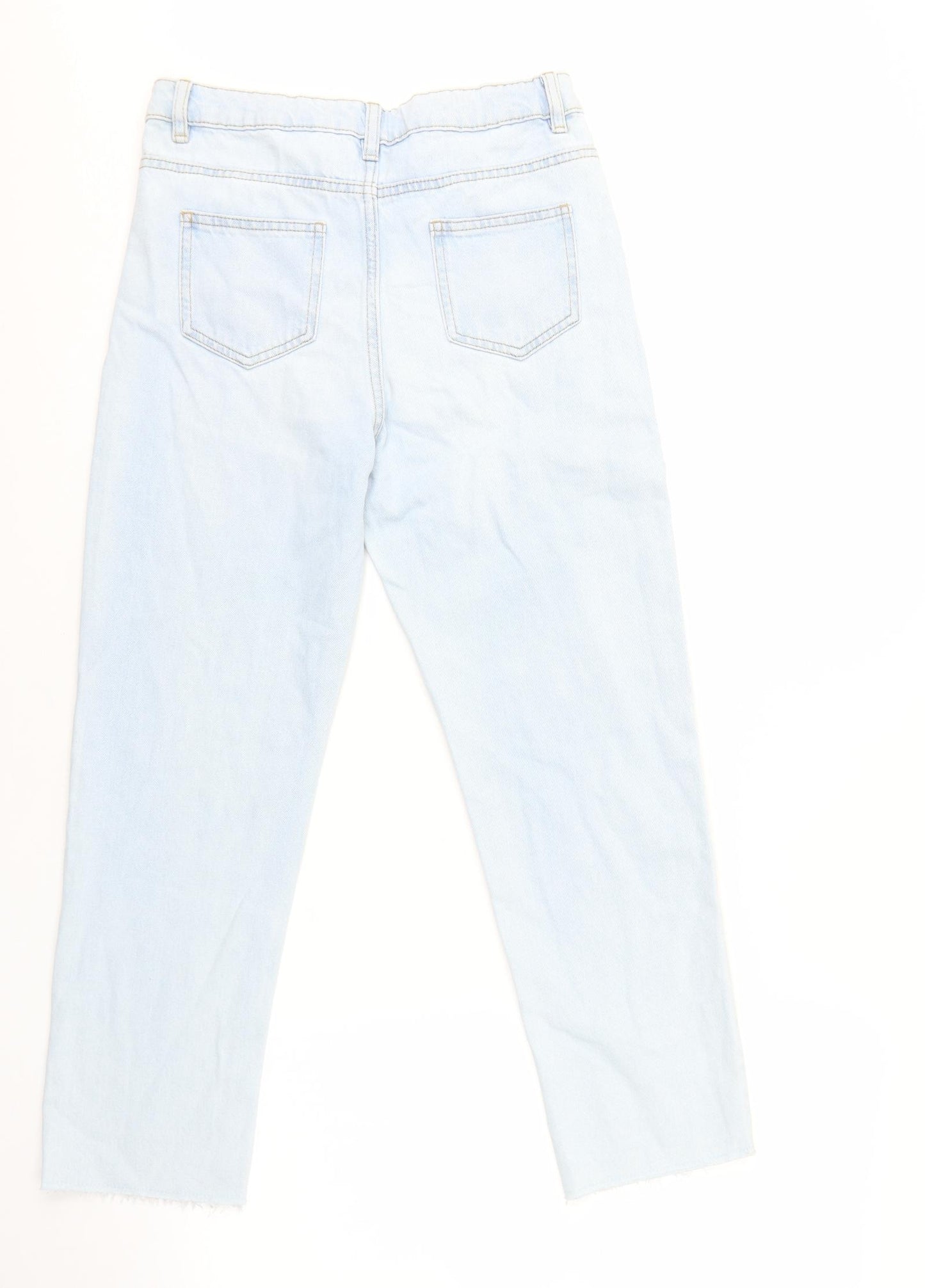 Marks and Spencer Girls Blue Cotton Straight Jeans Size 12-13 Years L24.5 in Regular Zip