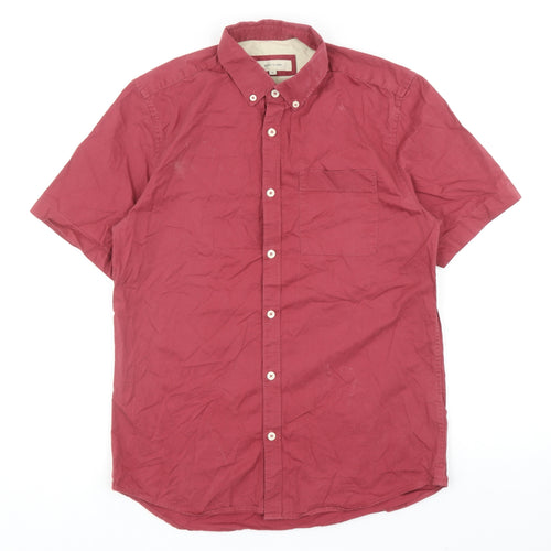 River Island Mens Red Cotton Button-Up Size S Collared Button