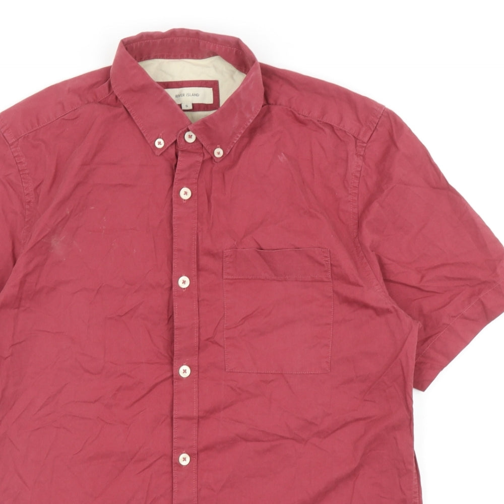 River Island Mens Red Cotton Button-Up Size S Collared Button