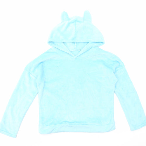 Preworn Girls Blue Polyester Pullover Hoodie Size 10-11 Years Pullover - Hooded ears