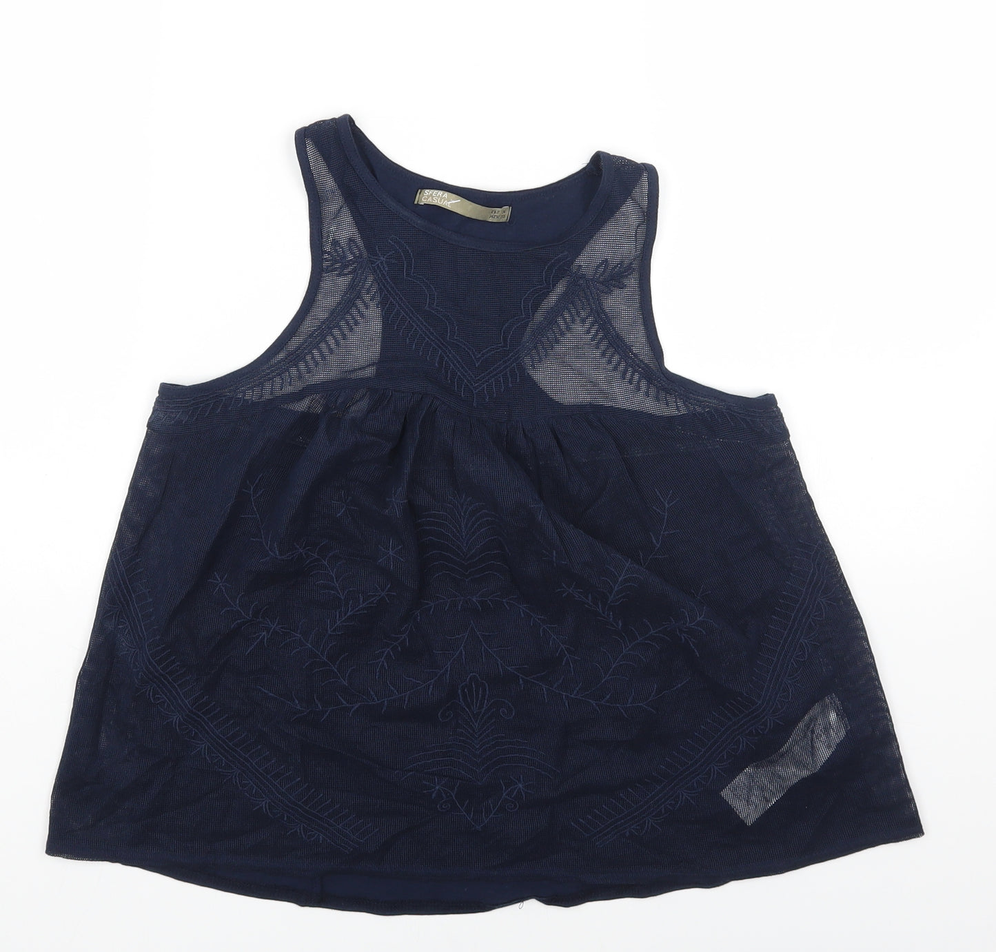 Sfera Womens Blue Geometric Cotton Basic T-Shirt Size M Round Neck