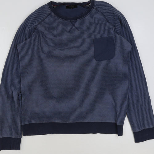 TCM Mens Blue Striped Cotton Pullover Sweatshirt Size L