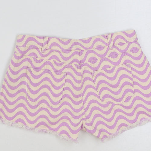 Marks and Spencer Girls Purple Geometric Cotton Hot Pants Shorts Size 12-13 Years Regular Buckle