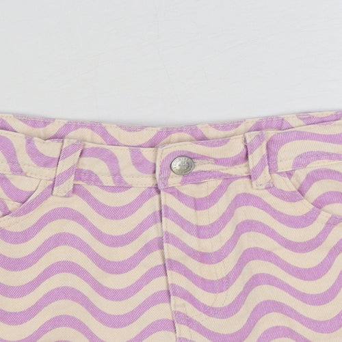 Marks and Spencer Girls Purple Geometric Cotton Hot Pants Shorts Size 12-13 Years Regular Buckle
