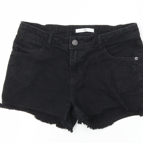 Marks and Spencer Girls Black Cotton Hot Pants Shorts Size 11-12 Years L3 in Regular Zip - Distressed