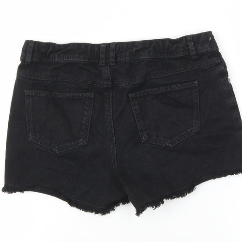 Marks and Spencer Girls Black Cotton Hot Pants Shorts Size 11-12 Years L3 in Regular Zip - Distressed