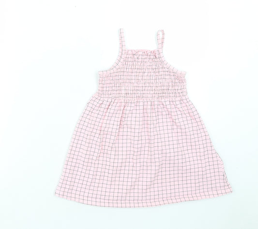 George Girls Pink Plaid Cotton A-Line Size 3-4 Years Square Neck Pullover