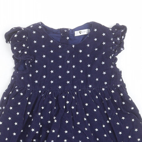 Very Girls Blue Geometric Cotton A-Line Size 2-3 Years Crew Neck Button - Star Pattern