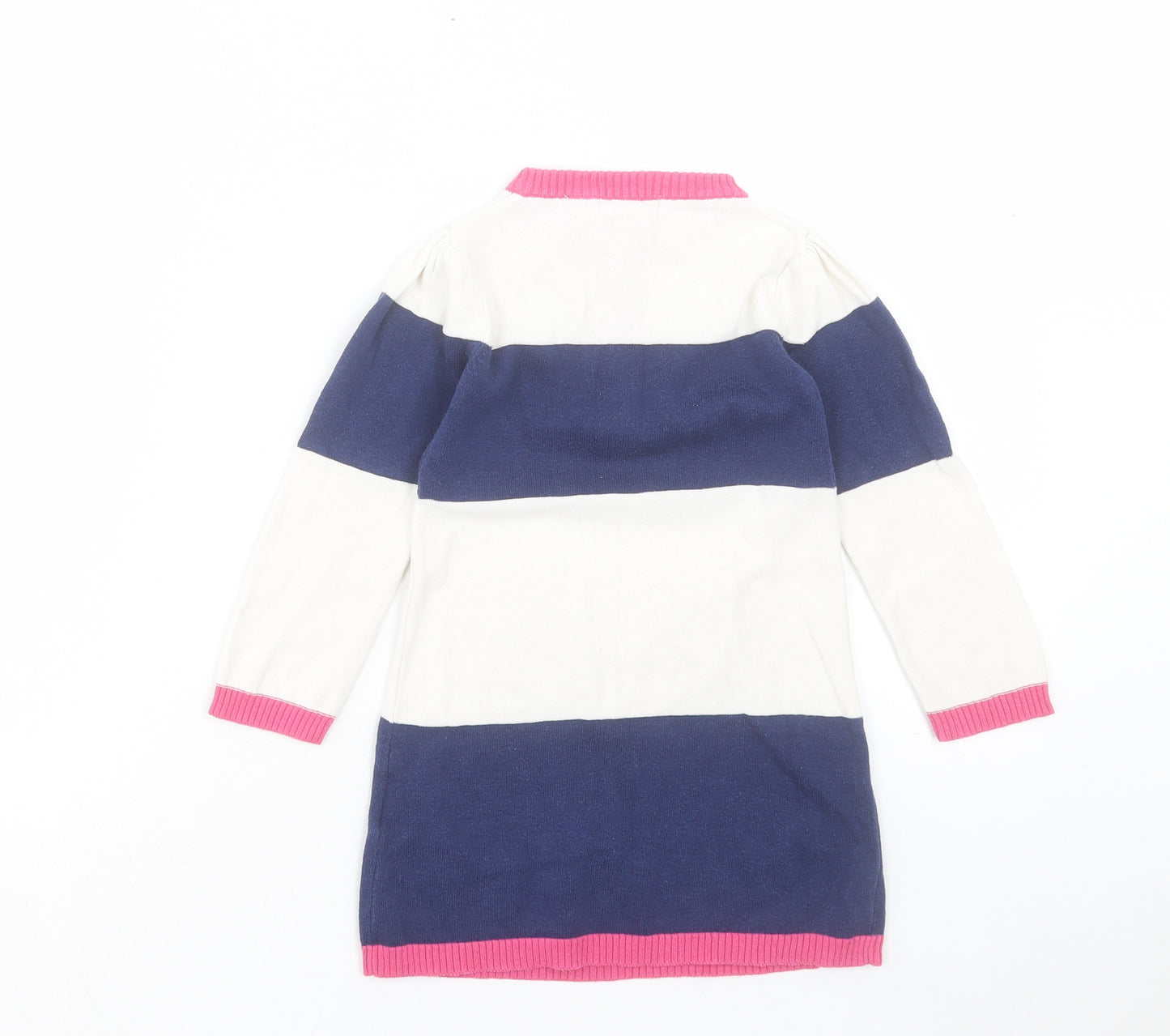 Sugar Pink Girls Blue Striped Cotton Jumper Dress Size 2-3 Years Crew Neck Button