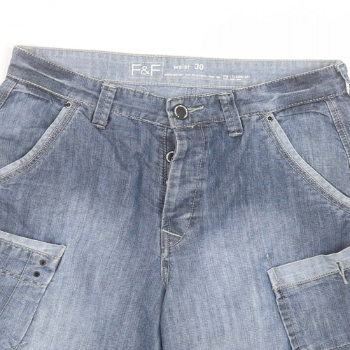 F&F Mens Blue Cotton Cargo Shorts Size 30 in L10 in Regular Button