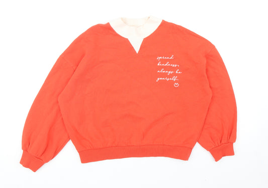 River Island Girls Orange Colourblock Cotton Pullover Sweatshirt Size 11-12 Years Pullover - Spread Kindness Always Be Yourself
